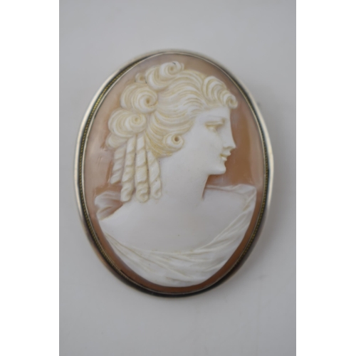 188 - Silver cased cameo of a lady, marked .800, 5.5cm tall, suitable as a pendant or a brooch.