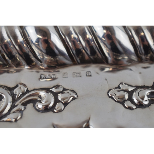 239 - Hallmarked silver tray with shaped edge in the Reynold's Angel pattern, 386.7 grams, Birmingham 1903... 