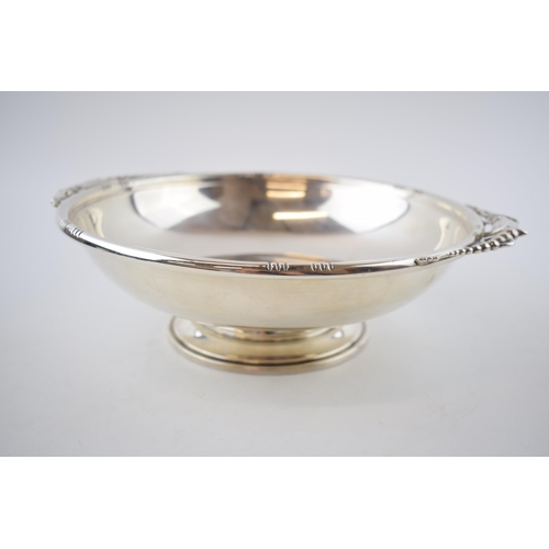 240 - Sterling silver ornate bowl, inspired by Georg Jensen, with stylized handles, stamped 'sterling', 63... 