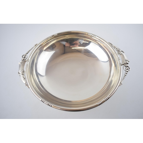 240 - Sterling silver ornate bowl, inspired by Georg Jensen, with stylized handles, stamped 'sterling', 63... 