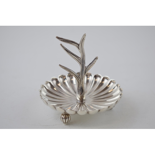 250 - Silver ring tree with bowl to base, raised on 3 feet, Sheffield 1996, 52.4 grams, 7cm tall.