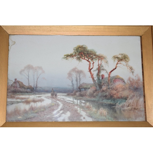 263 - A framed watercolour of a bridge and stream mountainous scene, signed H E Davids, with a gilt framed... 