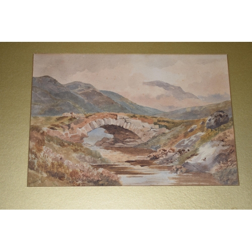 263 - A framed watercolour of a bridge and stream mountainous scene, signed H E Davids, with a gilt framed... 