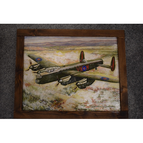 264 - An original artwork of an Avro Lancaster Bomber, signed J Gurplay 1989. Including frame 56cm x 46cm.