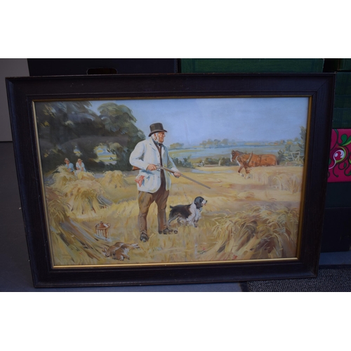 265A - Frank Wiles (1881-1963) lithograph print of a harvest scene, in oak frame, glazed, 48cm x 74cm exc f... 