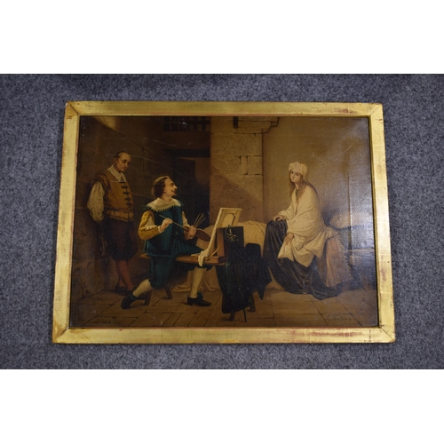 266 - An Italian oilograph of an R Fontana painting in gilt frame. 51 x 69cm.