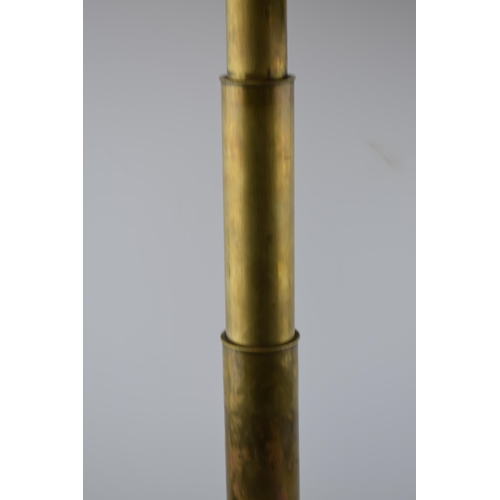 267 - Antique telescope with wooden grip and brass banding. Length 71cm.