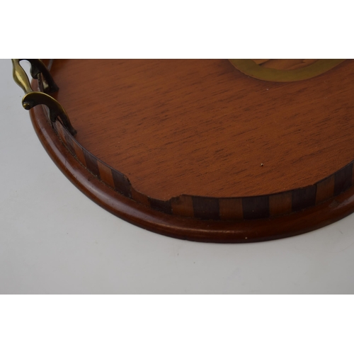 285 - An inlaid satin wood Edwardian serving tray with brass handles. 60cm x 40cm.