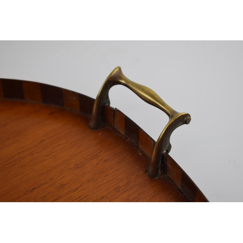 285 - An inlaid satin wood Edwardian serving tray with brass handles. 60cm x 40cm.