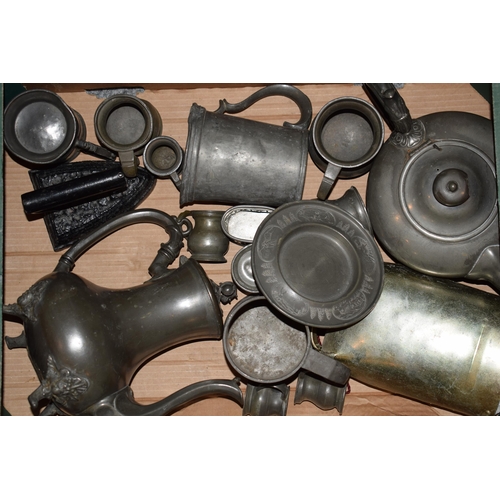 293 - A good quantity of antique pewter items to include tea and coffee pots, of note handmade Norwegian p... 