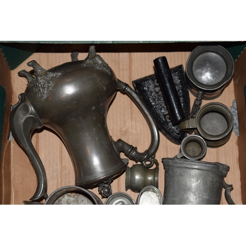 293 - A good quantity of antique pewter items to include tea and coffee pots, of note handmade Norwegian p... 