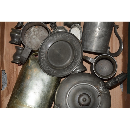 293 - A good quantity of antique pewter items to include tea and coffee pots, of note handmade Norwegian p... 