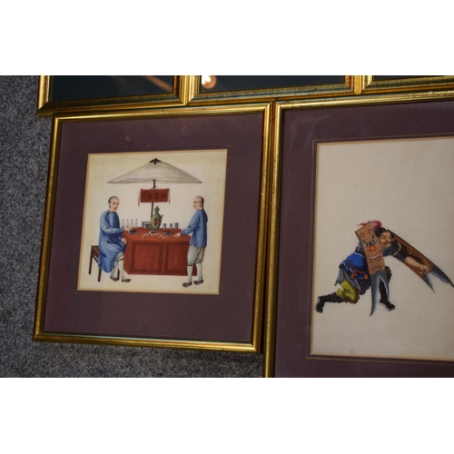 305 - A collection of Chinese School artworks on rice paper in gilt frames. c1880 24 x 29cm (5) together w... 