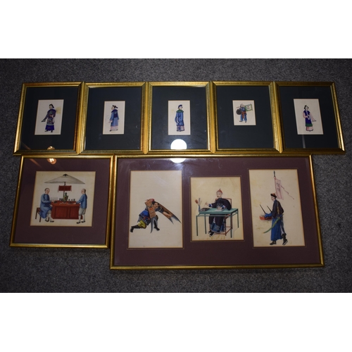 305 - A collection of Chinese School artworks on rice paper in gilt frames. c1880 24 x 29cm (5) together w... 