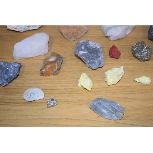 315 - A collection of rock and mineral sample to include sulphur, quartz, fossils and lava. (qty)