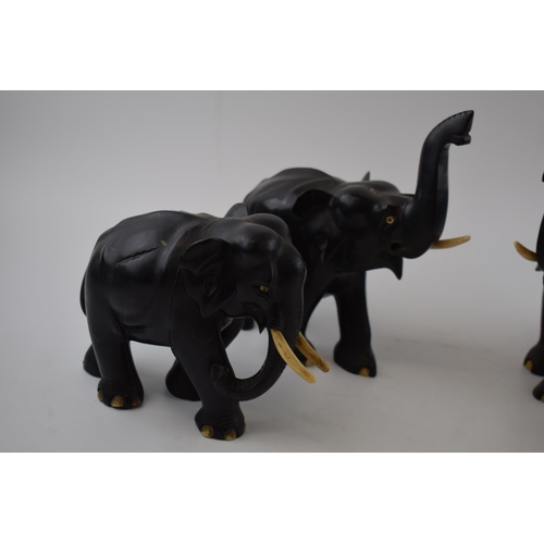 339 - A collection of vintage ebony hand carved elephants. (4)