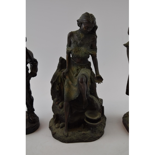 363 - Three resin figures to include piper and lady sitting on rock by Genesis Fine Arts (hand a/f), a