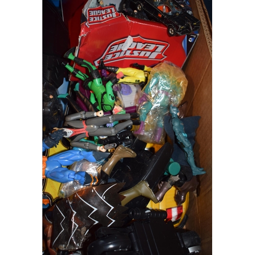 394 - A mixed collection of toys to include action figures and model cars, Corgi Batmobile noted.