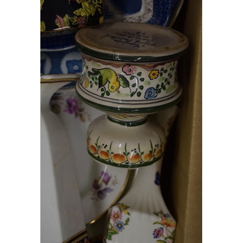 132 - Pottery to include Royal Doulton dinner ware to include double handled soup bowls and saucers, with ... 