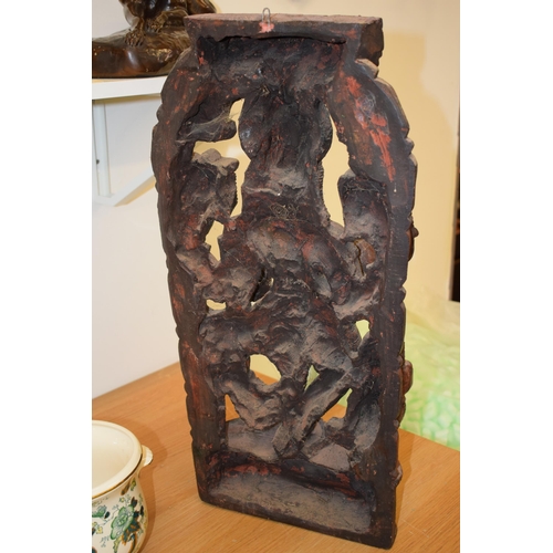 134 - A pottery wall hanging of a Hindu goddess, 62cm tall.