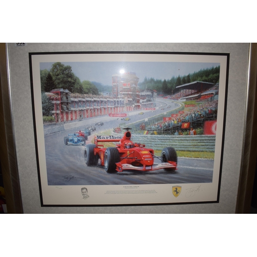 332 - Tony Smith: a framed and limited edition print of Schumacher / Ferrari, No. 55 of 495, 76x88cm inc f... 