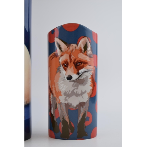 104 - A pair of John Beswick vases to include Doug Hyde Pug of Love with a Leslie Gerry fox vase (2), tall... 