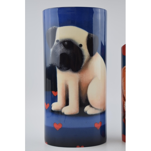 104 - A pair of John Beswick vases to include Doug Hyde Pug of Love with a Leslie Gerry fox vase (2), tall... 