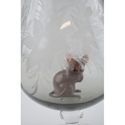 115 - Beswick figures of a climbing cat and a mouse on large etched glass (3).