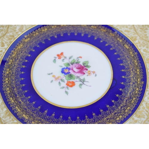 128 - George Jones & Sons cabinet plate Crescent China, cobalt blue and gilt decoration with floral design... 