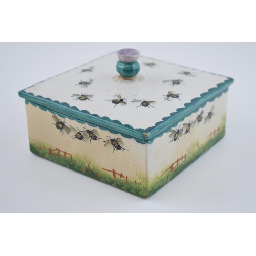 152 - Wemyss honey box and cover decorated with bees and beehive design, with Scottish thistle finial, 14c... 