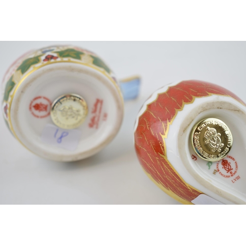 26 - Two Royal Crown Derby paperweights, Robin Nesting, 6.7cm high, date code for 1998 (LXI) and Chaffinc... 