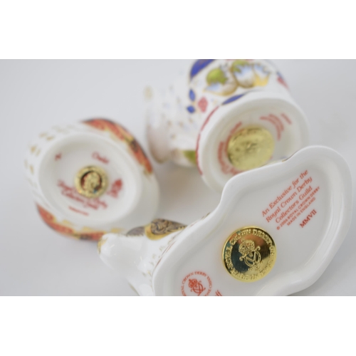 5 - Boxed Royal Crown Derby paperweights to include an Owlet, Scruff the Puppy and a Derby Dormouse, wit... 