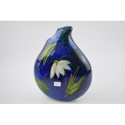 58 - Early Anita Harris Art Pottery teardrop vase, decorated with a blue and green floral scene, 22cm tal... 