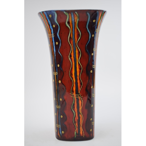 62 - Early Anita Harris Art Pottery square trumpet vase, decorated with gilded abstract decoration, 30cm ... 