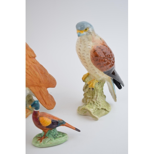 91 - Beswick birds to include matt small and large barn owls, a kestrel (af), a pheasant and a buzzard de... 