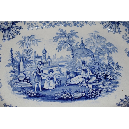 183 - A near pair of 19th century blue and white meat plates, blue and white transfer ware, one 'Spanish B... 