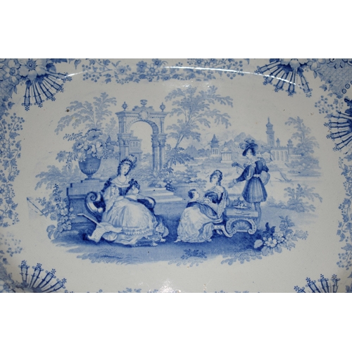 183 - A near pair of 19th century blue and white meat plates, blue and white transfer ware, one 'Spanish B... 