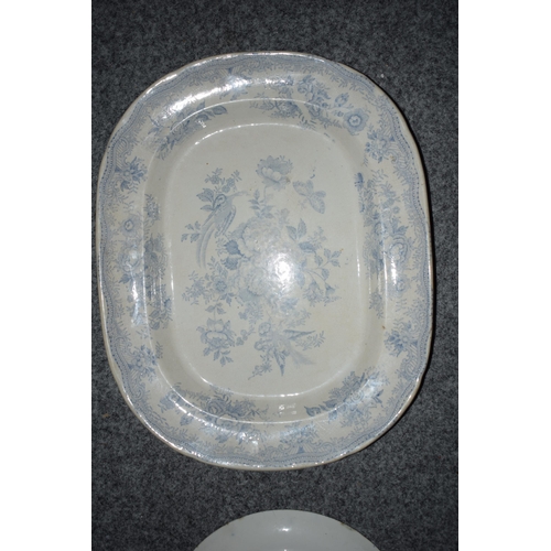 183 - A near pair of 19th century blue and white meat plates, blue and white transfer ware, one 'Spanish B... 