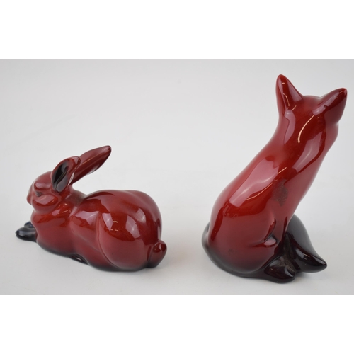 189 - Royal Doulton Flambe Fox together with a Hare. (2) Height 12cm.