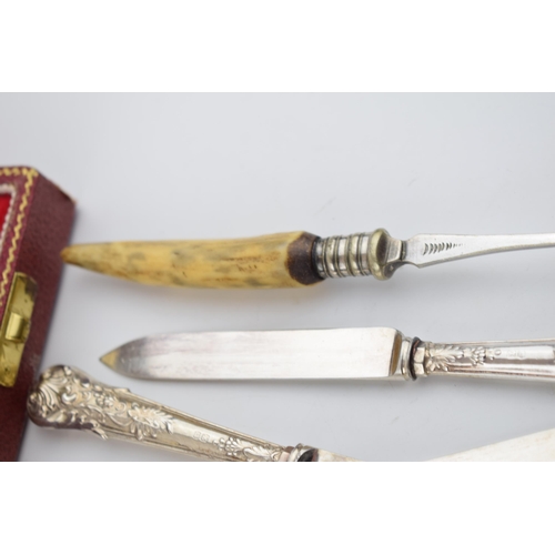 385 - A set of cased horn handled carving knives by Gee Holmes Ltd, Sheffield together with a set of cased... 