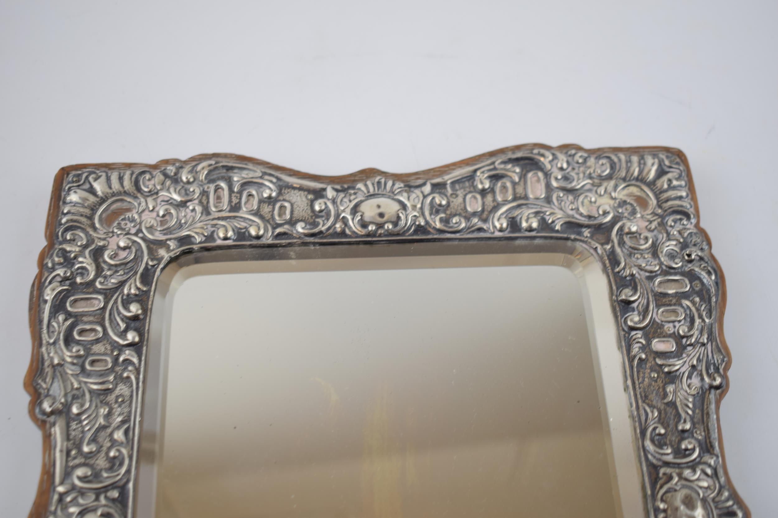 Hallmarked silver framed rectangular mirror, on wooden back, Birmingham ...