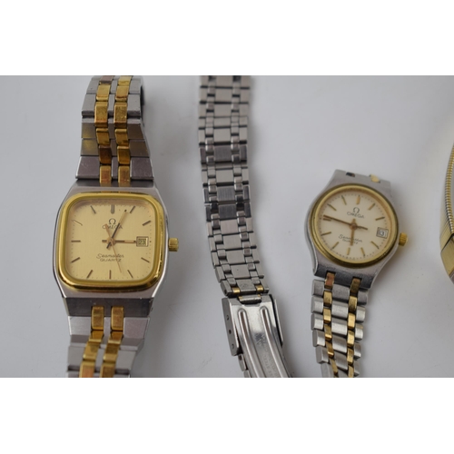 416 - 2 Ladies Omega quartz watches a/f. Of note two date movement examples in clean condition with origin... 