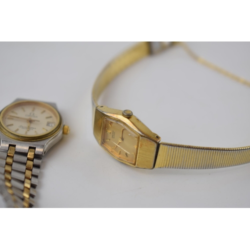 416 - 2 Ladies Omega quartz watches a/f. Of note two date movement examples in clean condition with origin... 