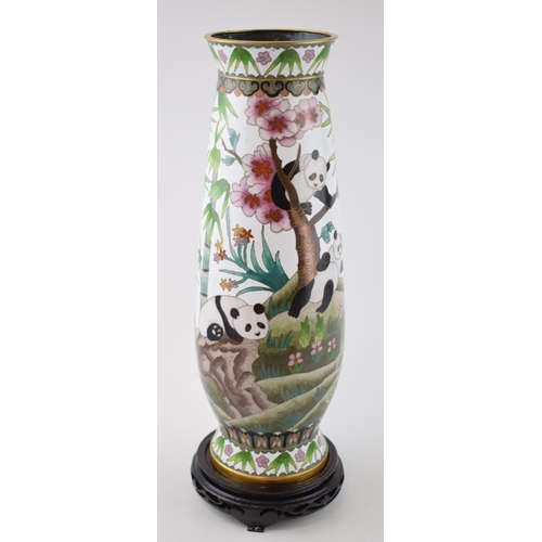 Large 20th century Chinese cloisonne vase decorated with pandas amongst