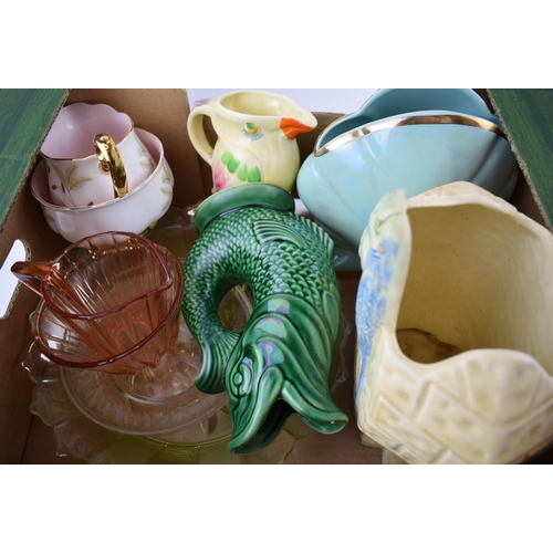 707 - A collection of items to include art deco ceramics by, Gurgler jug and Uranium type glass. (Qty)