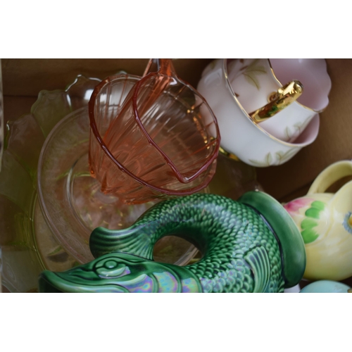 707 - A collection of items to include art deco ceramics by, Gurgler jug and Uranium type glass. (Qty)