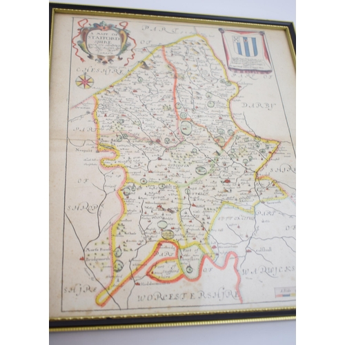 708 - A hand tinted early map of Staffordshire c17th century by Richard Blome. Taken from the 'Britannia',... 