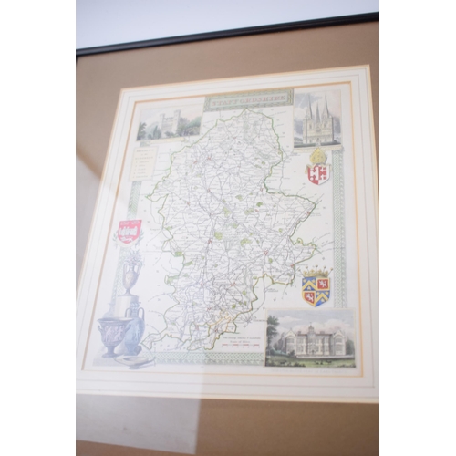 708 - A hand tinted early map of Staffordshire c17th century by Richard Blome. Taken from the 'Britannia',... 