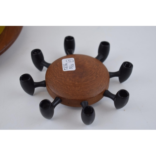 709 - Mid century modern Danish Cheese board by Luthje Wood of Denmark, Diameter 19cm, Height 12cm. Togeth... 