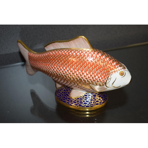 32 - Royal Crown Derby paperweight, Golden Carp with gold stopper and red Royal Crown Derby stamp on the ... 